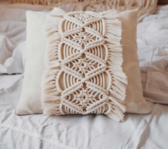 Beautiful Boho Cotton Off White Macrame Sofa Cushion cover 16 Inch - set of 2 - £62.42 GBP