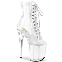 PLEASER FLAM1020C/C/M Sexy 8&quot; Heel Platform Lace Up Clear Womens Ankle B... - $59.95
