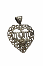 Vintage Heart Pendant Mom Flower Rose SA 925 Sterling Silver Mother&#39;s Day - £18.47 GBP