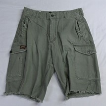 American Eagle 33 x 10&quot; Green Y2K Combat Trouser Raw Hem Patch Cargo Shorts - $27.99