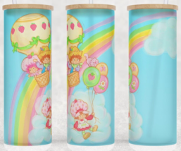 Strawberry Shortcake Hot Air Balloon Rainbow Cloud  Frosted Glass Cup Tumbler - £15.11 GBP