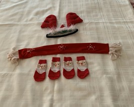 Christmas Holiday Three Dog Accessories Scarf Reindeer Antler Hat Santa Socks - £9.24 GBP