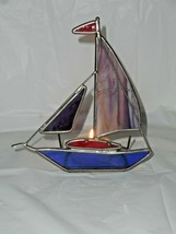 Stained Glass Nautical Boat Decor Sail Boat Votive Metal Candle Holder P... - £18.21 GBP