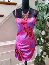 Forever 21 Pink Purple Satin Abstract Leaf Sleeveless Knee Length Dress Large - £21.86 GBP