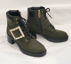 Roger Vivier Limited Edition Gray Flannel &amp; Leather Boots w/Crystal Buckle 37.5 - £639.47 GBP