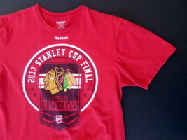 Reebok Men&#39;s T-Shirt L Large Red Chicago Black Hawks NHL Stanley Cup 2013 - £8.09 GBP