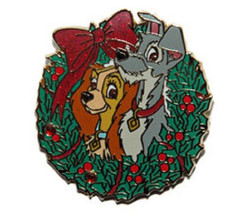 Disney Christmas Dogs Lady and Tramp with Holiday Wreath Disneyland Paris Pin - £46.95 GBP