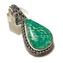 Natural Amazonite Pear Gemstone 925 Silver Overlay Handmade Vintage Pendant - £11.96 GBP