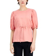MSRP $70 Alfani Women Tie-Waist Puff-Sleeve Blouse Pink Size Medium - £11.13 GBP