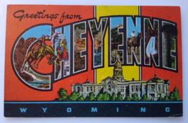 Greetings From Cheyenne Wyoming Linen Postcard Large Big Letter Unused Kropp - £6.48 GBP