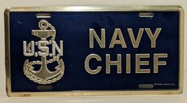 U.S.N. Navy Chief Vanity Car Tag with Anchor Logo Gold/Silver/Navy - $16.82