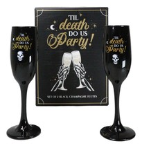 Til Death Do Us Party Series Skull Face Black &amp; Gold Glass Champagne Flute Set - £18.37 GBP
