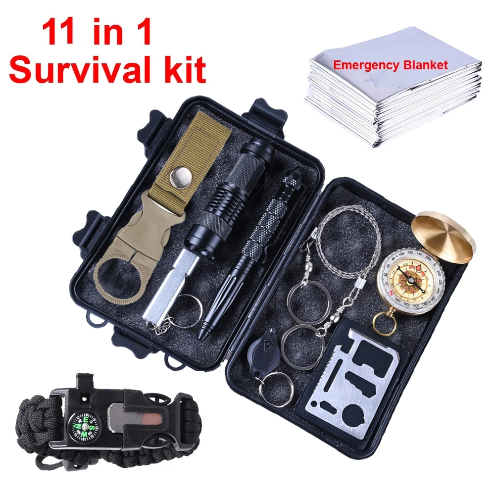 11 in 1 Survival kit Outdoor Camping Equipment Travel Military Emergency - £25.88 GBP