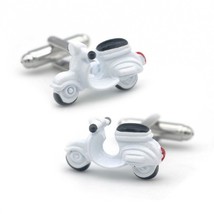 Scooter Cufflinks White Enamel Moped Motorbike Motorcycle Bike New With Gift Bag - £10.23 GBP