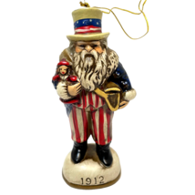 Vintage 1985 Uncle Sam Santa Claus Stars Stripes Ceramic 1912 Christmas Ornament - £9.72 GBP