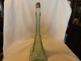 The Eiffel Tower Light Green Tinted Glass Bottle with Stopper 13.75&quot; Tall, Empty - £71.94 GBP