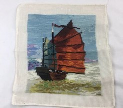 Finished Needlepoint &amp; Crewel Chinese Junk Rig Ocean Vessel Boat Completed - £23.45 GBP