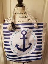 NWT Cruise Line Sailing Beach Tote Bag Blue White with Rope Handles - £4.74 GBP