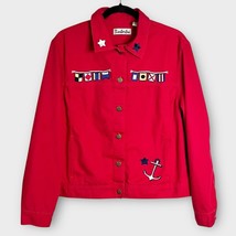 TIMBER LEA nautical embroidered red twill jacket size large sailing coastal - $45.00