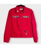 TIMBER LEA nautical embroidered red twill jacket size large sailing coastal - $840.78 MXN