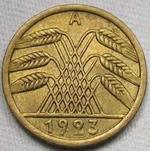 1923-A Germany 5 Retenpfennig Hint of Color VCH UNC Coin AE911 - $37.67