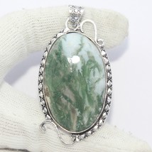 Natural Moss Agate Gemstone Handmade 925 Silver Plated Pendant Jewelry Size 2.7&quot; - £5.07 GBP