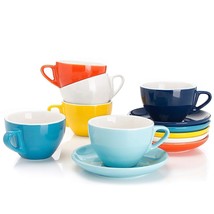 403.002 Porcelain Cappuccino Cups With Saucers - 6 Ounce For Specialty C... - £51.89 GBP