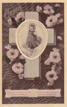 Easter Greetings Little Girl on Cross Flowers Postcard D45 - $2.99