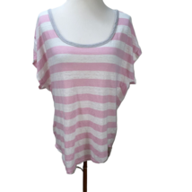 Joie Linen Flattering Draped Striped Oversized Pink White Knit Top Size L Tunic - £22.78 GBP