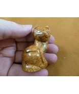 (Y-CAT-SIC-766) Tan jasper KITTY CAT gemstone gem carving figurine I lov... - £13.70 GBP