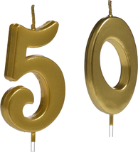 Gold 50Th Birthday Candles,Number 50 Cake Topper for Party Decoration - £8.27 GBP