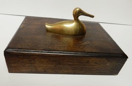 Frederick Cooper Brass Duck Decoy on Wood Storage Box Trinket Desk 9&quot;x6&quot; Vintage - £235.73 GBP