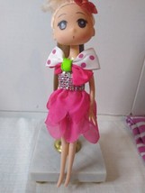 Fashion Doll Keychain Bookbag Zipper Pull Girl Pink Dress Curly Hair Red Bow - £7.79 GBP