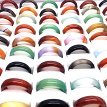 100 Pieces Women&#39;s Fashion Rings 6MM Colorful Agate Jewelry Bands Wholesale Lot  - £70.62 GBP