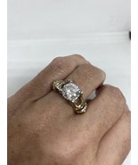 Vintage CZ Engagement Ring Golden 925 Sterling Silver Size 5 - £66.49 GBP