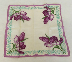 Vintage ladies square handkerchief with a tulips light purple flowers print - £15.61 GBP