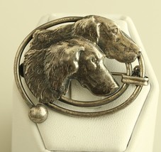 Vintage Sterling Silver Repousse Sporting Dogs Kennel Animal Brooch Pin - $94.05