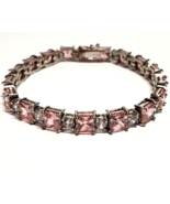 Solid Sterling 925 Silver Tennis Bracelet Pink Ice Clear Cubic Zirconia ... - £45.37 GBP