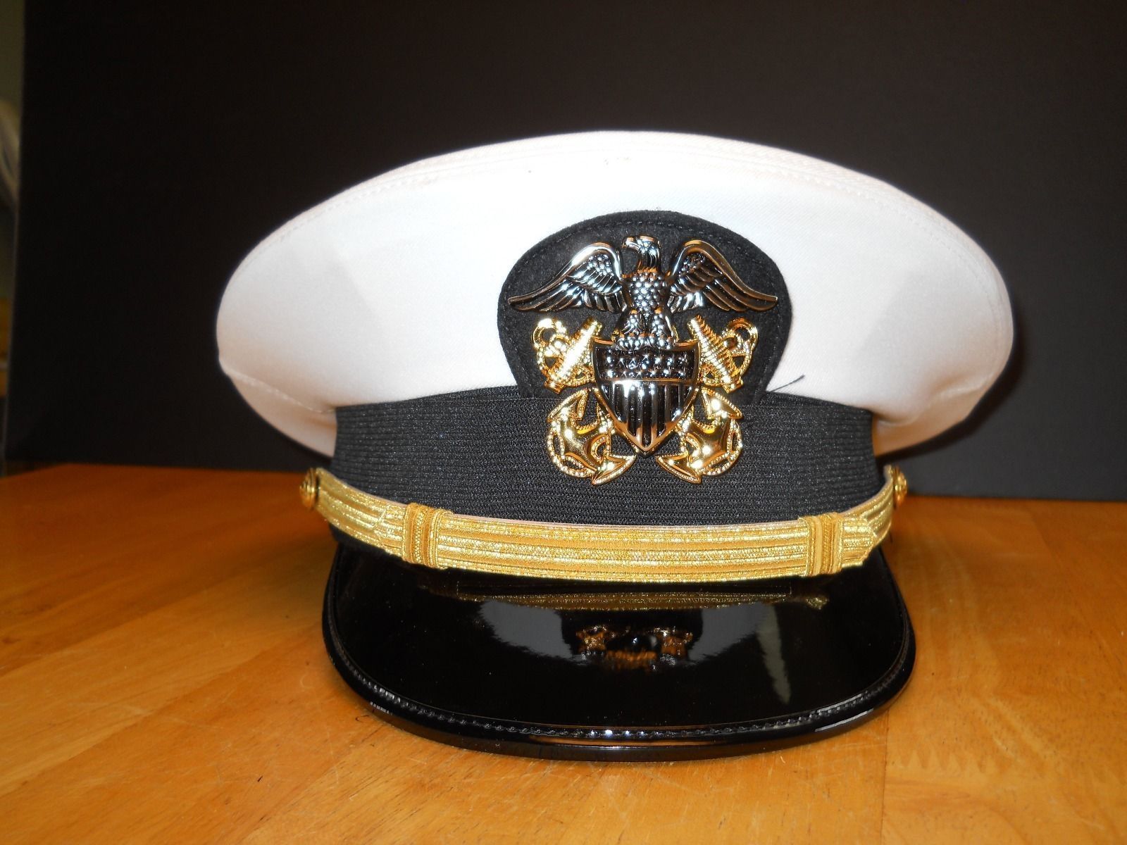US NAVY LINE OFFICER WHITE CURRENT UNIFORM VISOR HAT AUTHENTIC NEW ALL SIZES - £63.45 GBP