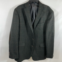 Jos A Bank 1905 Men Sport Coat Gray Brown Windowpane Wool 42L Elbow Patch - £35.34 GBP