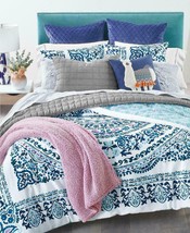 New Martha Stewart 2PC TWIN/TWINXL Blue Comforter Set 100% Cotton Mandala Design - $189.99