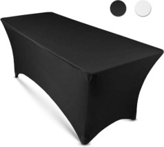 8ft Tablecloth Rectangular Spandex Linen Black Table Cloth Fitted Cover ... - $36.37