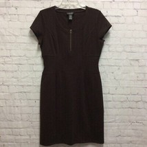 Spense Womens Sweater Dress Brown Stretch Scoop Neck Cap Sleeve Knit Zip 10 - $14.84