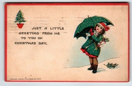 Christmas Postcard Girl Umbrella Gifts Holly Leaves Tuck 557 Joys Of Youth 1919 - £13.59 GBP