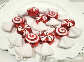 Christmas Red White Candy Cane Peppermint Gingerbread Ornaments Decor Set of 8 - £13.91 GBP