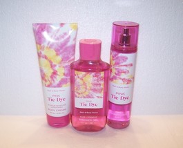 Bath &amp; Body Works Pink Tie Dye 3 Piece Set - Gel, Cream, &amp; Mist - Apple Lotus - £27.96 GBP