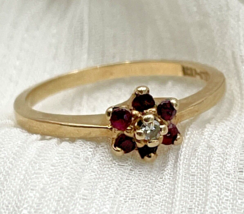 10k Yellow Gold Ruby &amp; Diamond Ring Size 6 Ladies Ring Vintage - $113.95