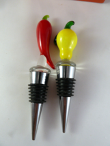 Sandra Alexandra Lemon &amp; Chili Wine Bottle Stopper Set  Glass red yellow... - $10.29