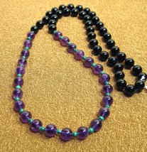 VINTAGE HANDCRAFT GEMSTONE Amethyst onyx Malachite10mm KNOTTED necklace 32&quot; - £39.61 GBP