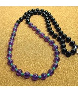 VINTAGE HANDCRAFT GEMSTONE Amethyst onyx Malachite10mm KNOTTED necklace 32&quot; - $49.99